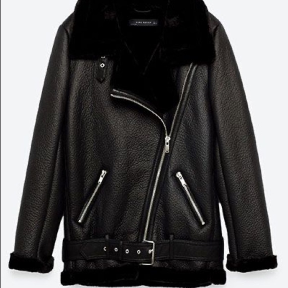 ZARA LEATHER AND FUR BLACK JACKET/COAT